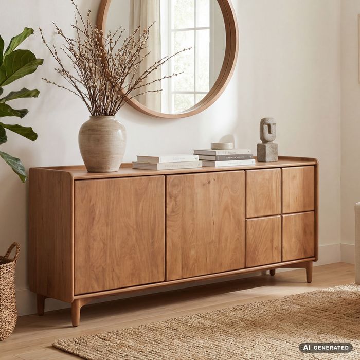FineBuy Sideboard Mango Massivholz 160cm - Anrichte mit 3 Türen - Kommode modernes Design - Schrank Holzkommode Handmade