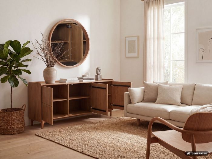 FineBuy Sideboard Mango Massivholz 160cm - Anrichte mit 3 Türen - Kommode modernes Design - Schrank Holzkommode Handmade