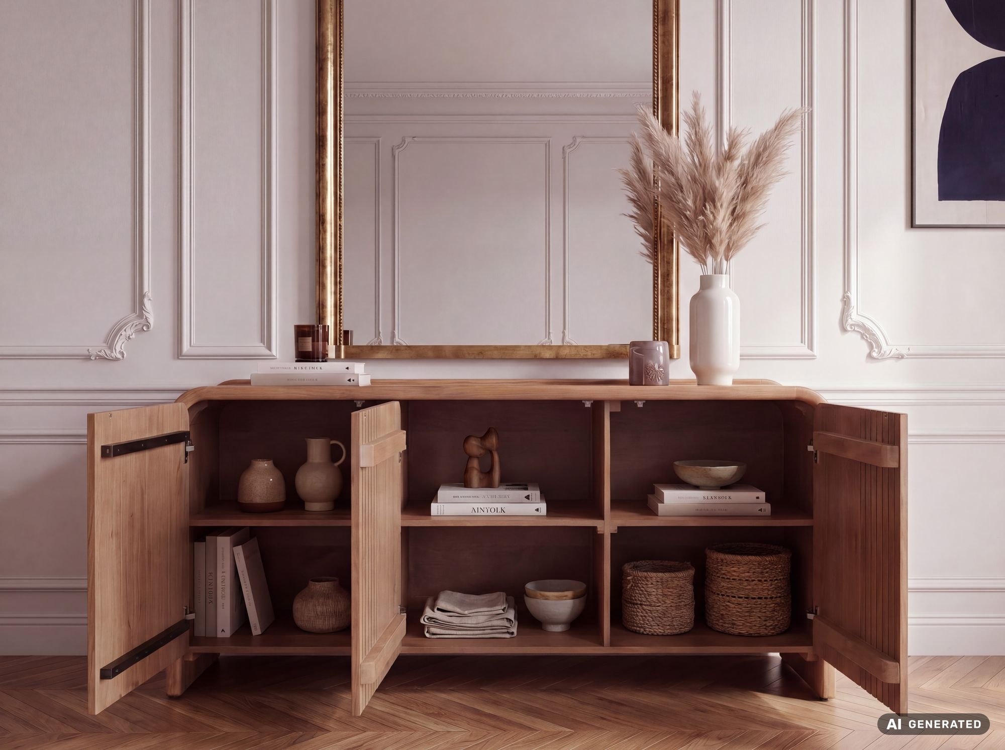 Sideboard Mango Massivholz 160cm Anrichte Kommode 3 Türen Holzkommode Handmade – Ansicht 2
