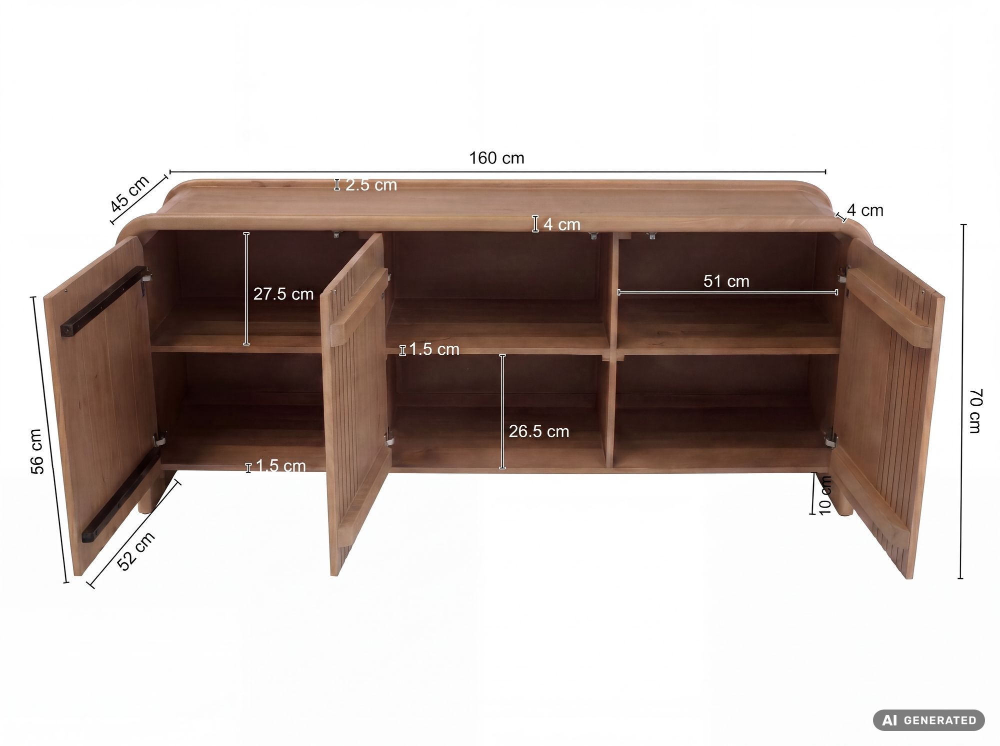 Sideboard Mango Massivholz 160cm Anrichte Kommode 3 Türen Holzkommode Handmade – Ansicht 3