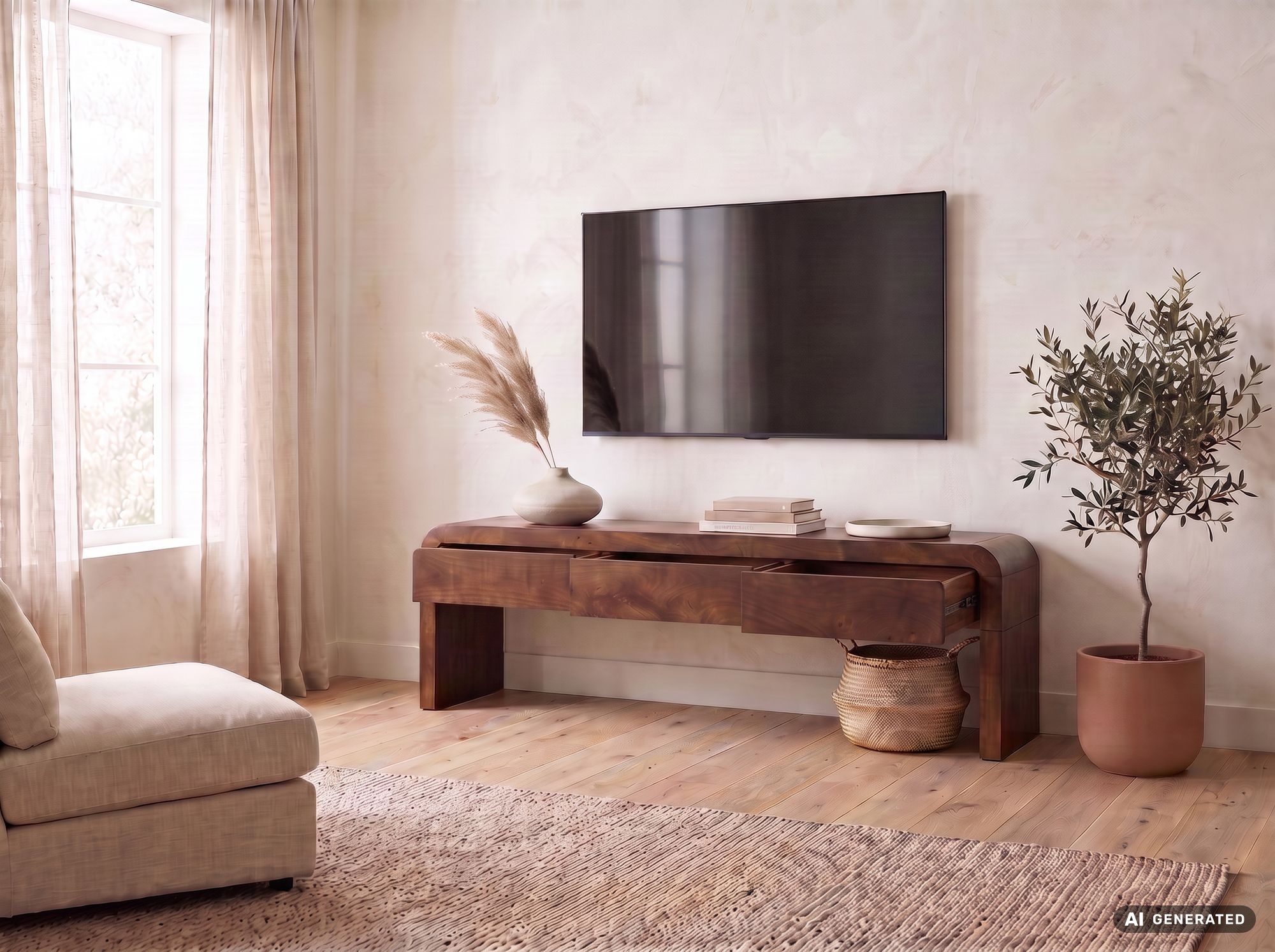 TV Board Kommode Lowboard Fernsehschrank Massivholz 160cm Schubladen Handmade – Ansicht 2