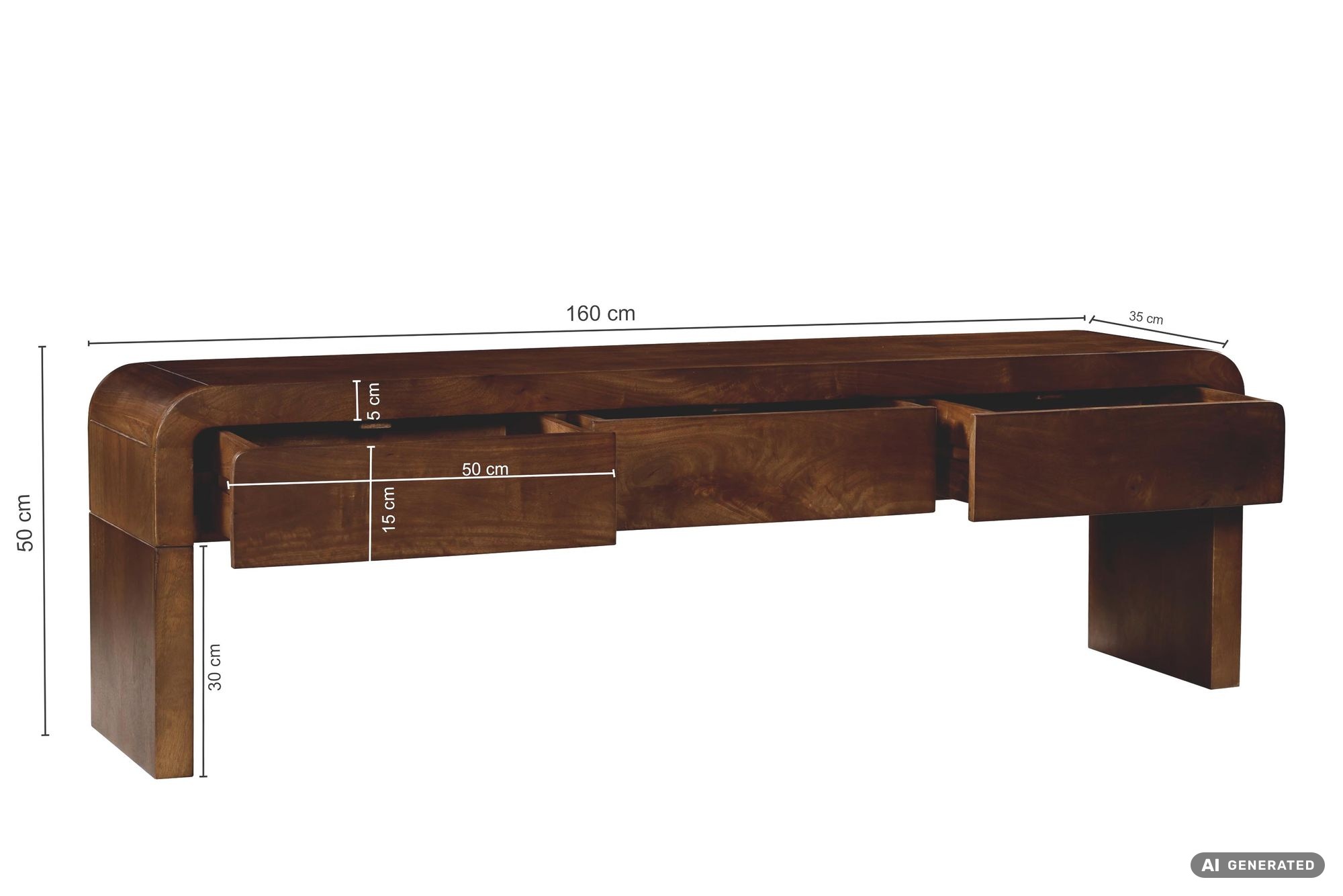TV Board Kommode Lowboard Fernsehschrank Massivholz 160cm Schubladen Handmade – Ansicht 3