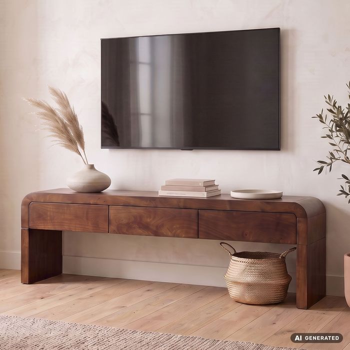 FineBuy Lowboard 160cm TV Kommode Mango Massivholz Rechteckig mit 3 Schubladen - Design TV Board Schrank - Moderner Fernsehtisch Fernsehschrank - Fernsehkommode Handmade