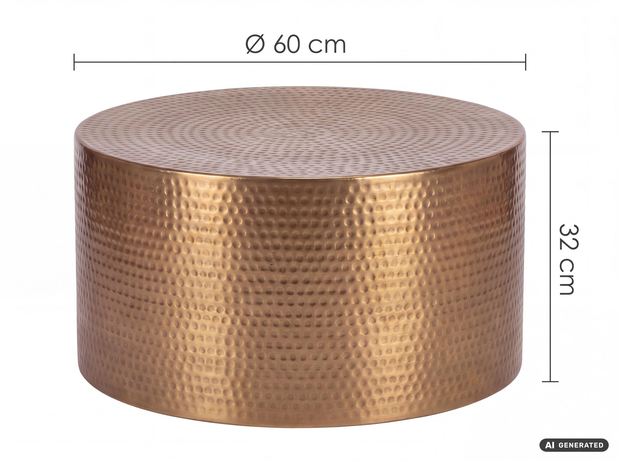 Couchtisch rund 60 cm Gold Alu Hammerschlag Sofatisch Wohnzimmertisch Metall – Ansicht 3