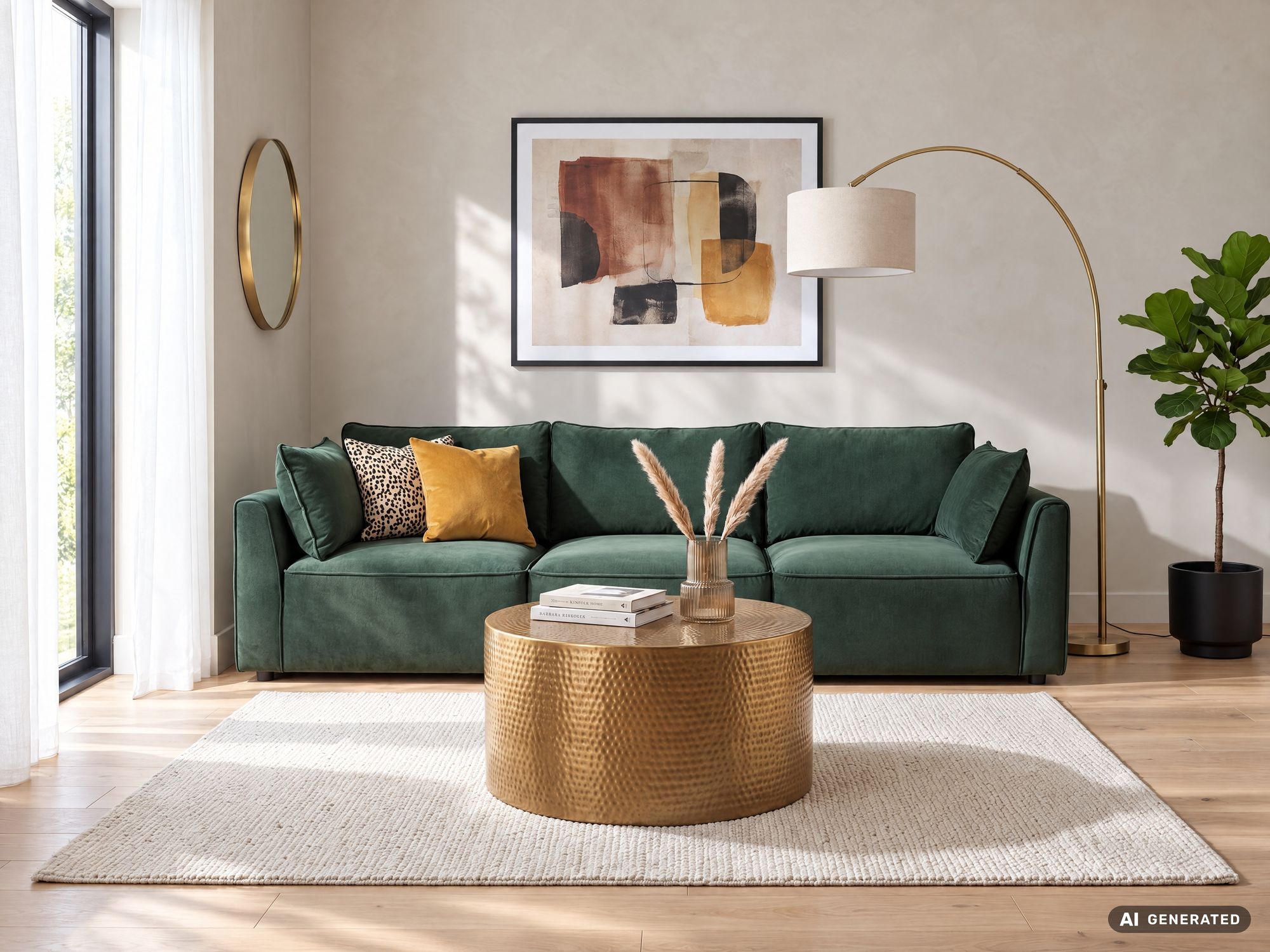 Couchtisch rund 60 cm Gold Alu Hammerschlag Sofatisch Wohnzimmertisch Metall – Ansicht 2