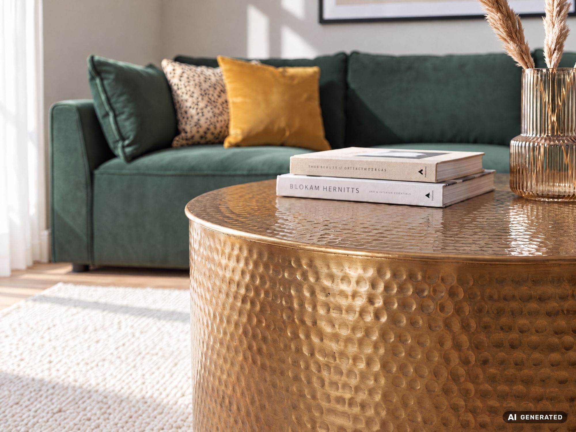 Couchtisch rund 60 cm Gold Alu Hammerschlag Sofatisch Wohnzimmertisch Metall – Ansicht 7