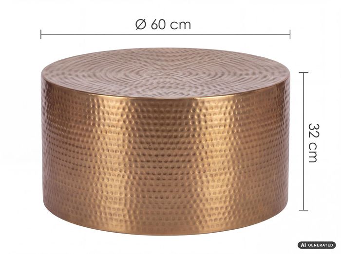 Couchtisch rund 60 cm Gold Alu Hammerschlag Sofatisch Wohnzimmertisch Metall – Maßzeichnung