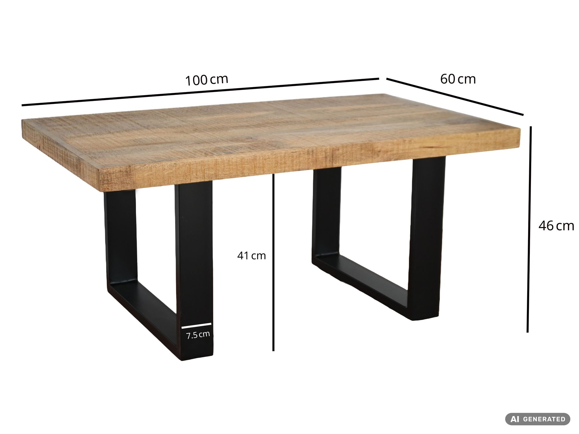Couchtisch Wohnzimmertisch Mango Massivholz 100x60cm Sofatisch Industrial Design – Ansicht 3