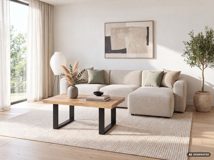 FineBuy Couchtisch Mango Massivholz 100x60cm, Wohnzimmertisch Industrial Design, Sofatisch Holz mit Metallgestell in U-Form schwarz, rechteckig handgefertigt