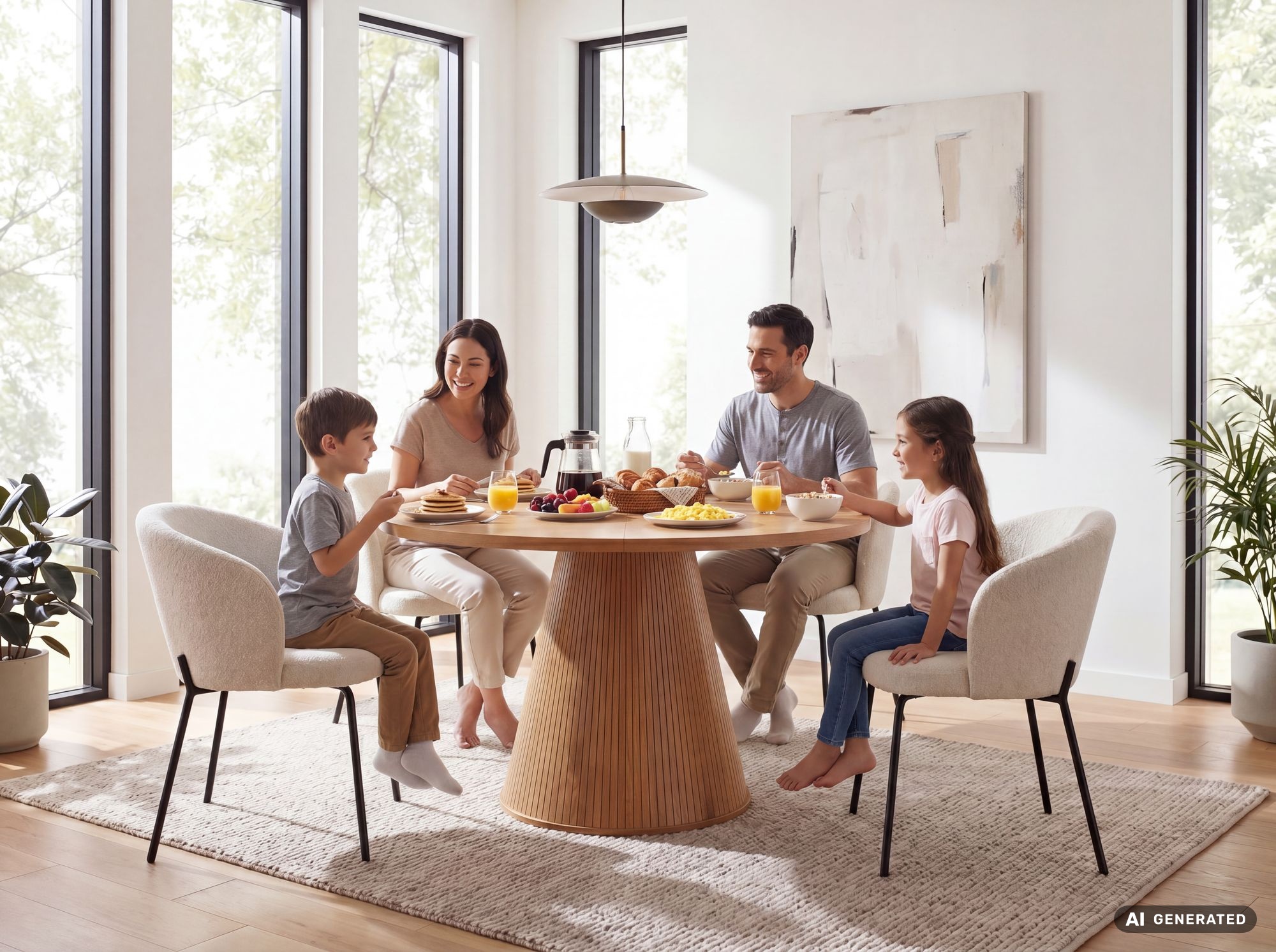 Esszimmertisch 120cm Eiche Dekor Esstisch 6 Personen Küchentisch Rund Braun – Ansicht 8