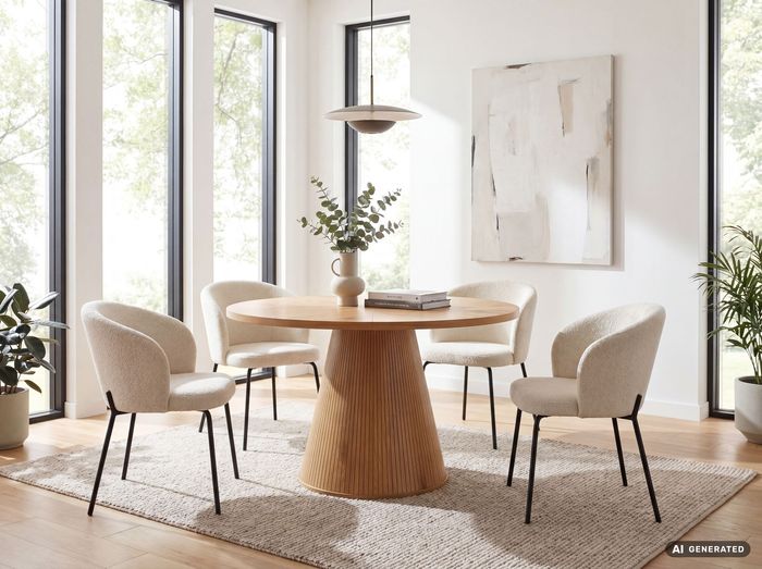 FineBuy Esszimmertisch 120cm Eiche Dekor Hellbraun Esstisch Modern, Küchentisch Rund mit Säulenfuß für 6 Personen, Speisetisch Esszimmer