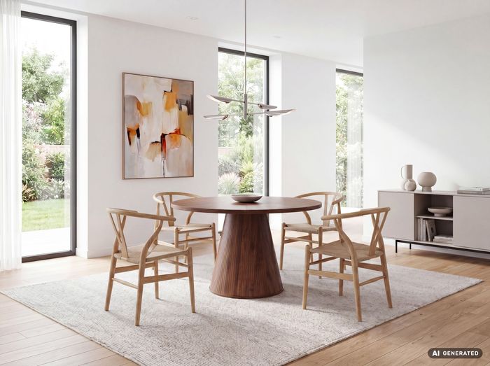 FineBuy Esszimmertisch 120cm Walnuss Dekor Dunkelbraun Esstisch Modern, Küchentisch Rund mit Säulenfuß für 6 Personen, Speisetisch Esszimmer
