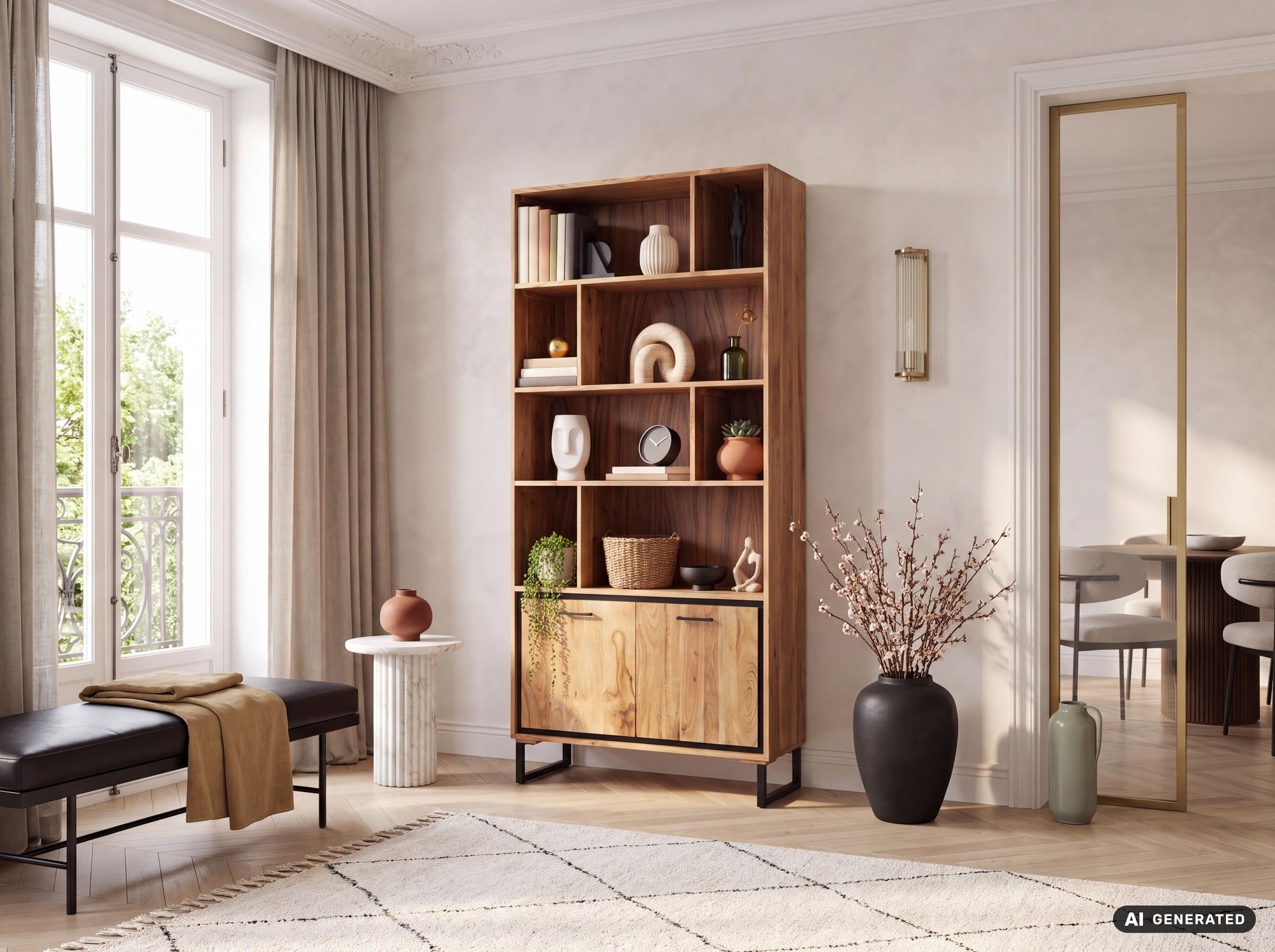 Bücherregal Massivholz Stauraumregal 195cm Wohnregal modern hoch Standregal – Ansicht 3