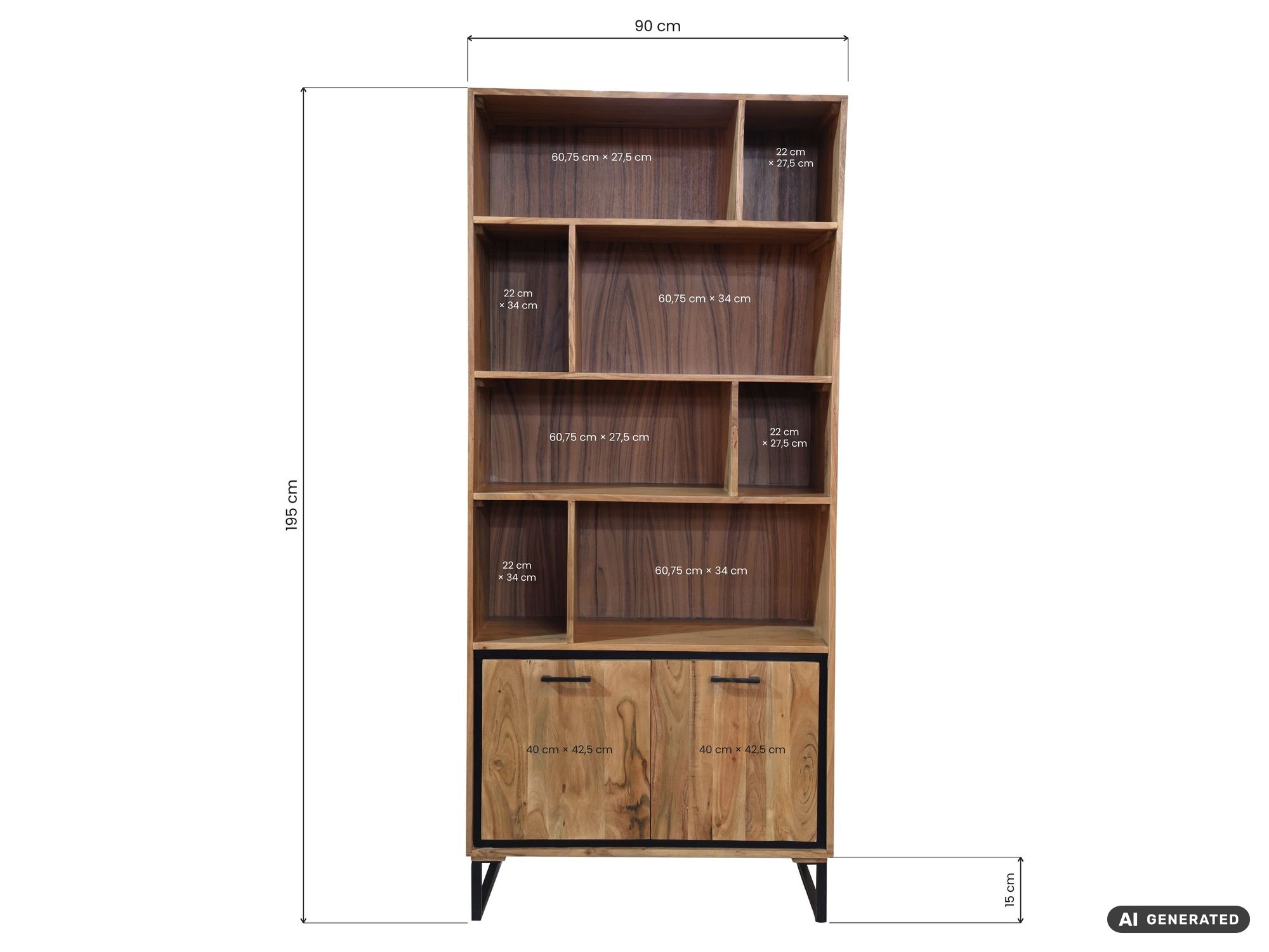 Bücherregal Massivholz Stauraumregal 195cm Wohnregal modern hoch Standregal – Ansicht 4