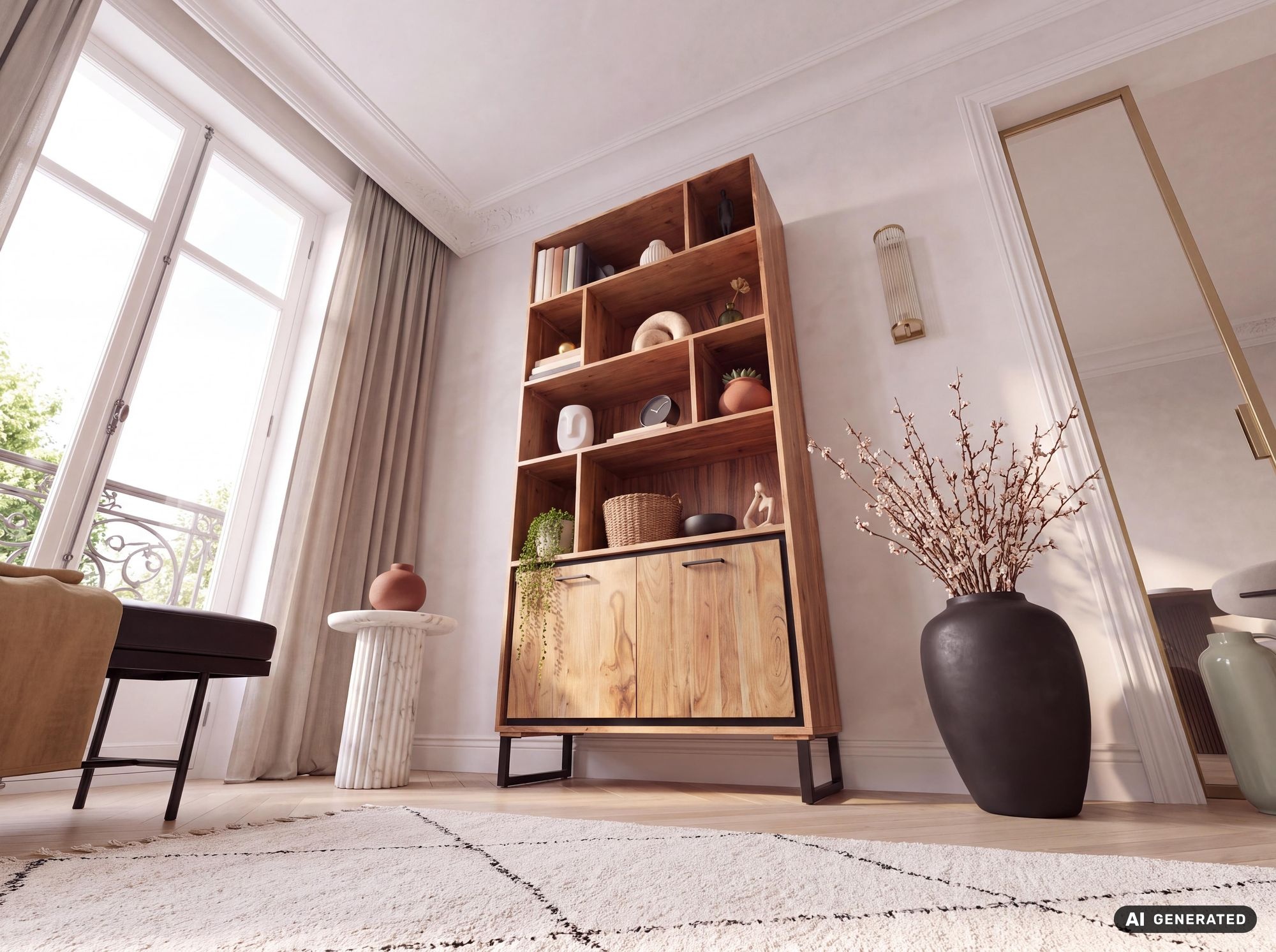 Bücherregal Massivholz Stauraumregal 195cm Wohnregal modern hoch Standregal – Ansicht 6