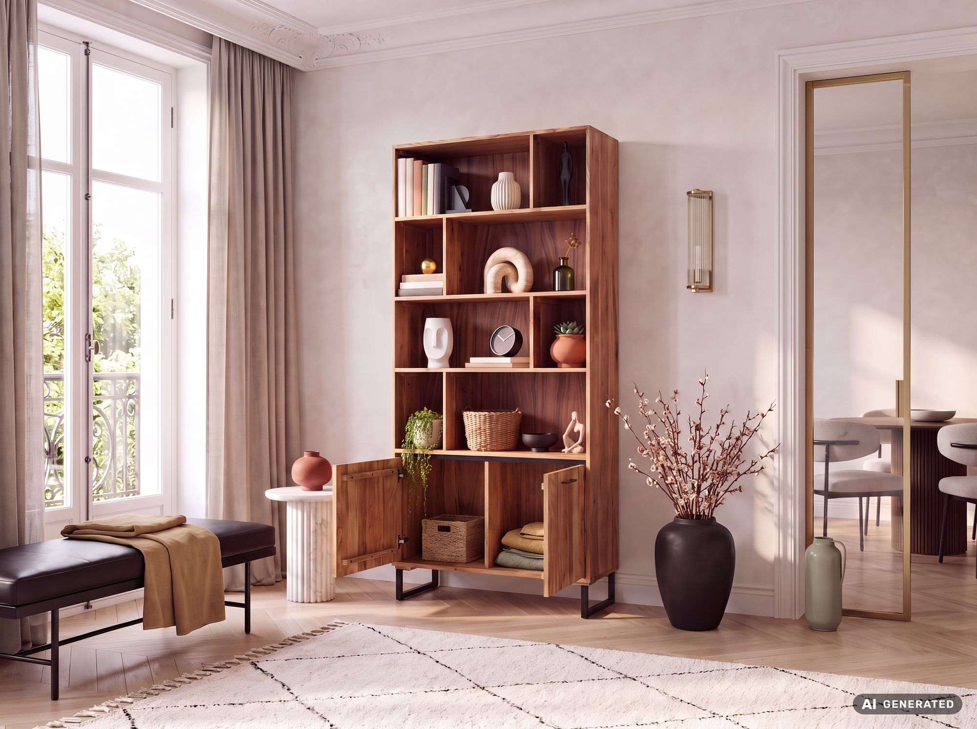 Bücherregal Massivholz Stauraumregal 195cm Wohnregal modern hoch Standregal – Ansicht 5