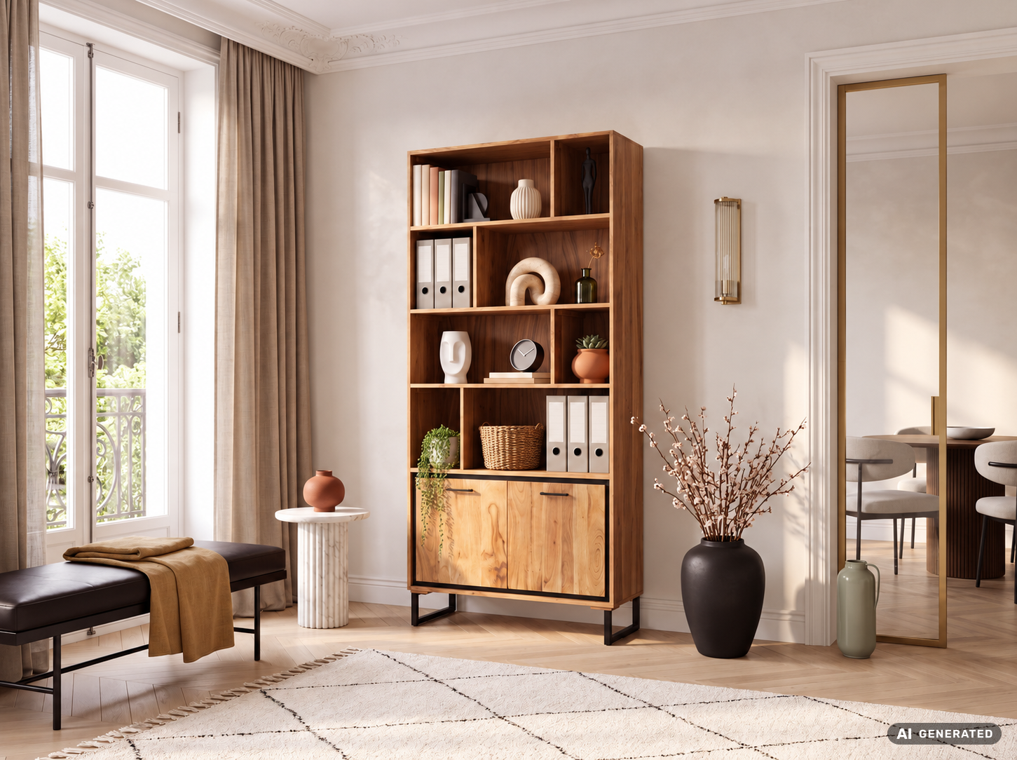 Bücherregal Massivholz Stauraumregal 195cm Wohnregal modern hoch Standregal – Ansicht 7