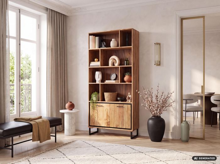 Bücherregal Massivholz Stauraumregal 195cm Wohnregal modern hoch Standregal – Maßzeichnung