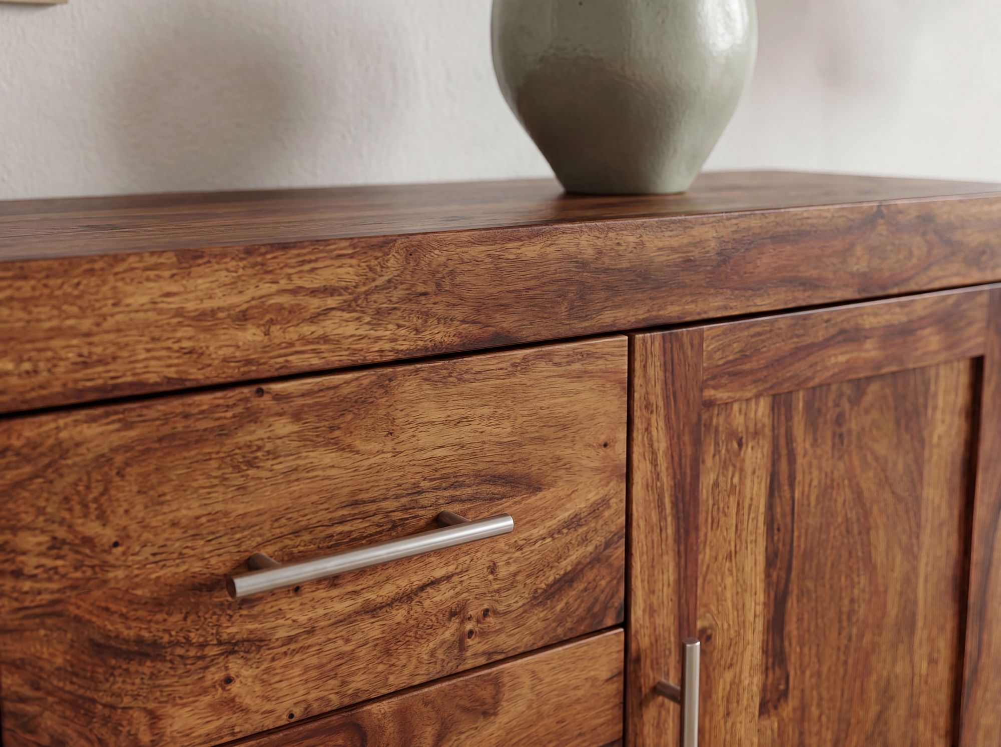 Massivholz Sideboard 120cm Sheesham Kommode mit 2 Türen & 3 Schubladen Modernes Design – Ansicht 7