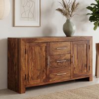 Massivholz Sideboard 120cm Sheesham Kommode mit 2 Türen & 3 Schubladen Modernes Design – Ansicht 1