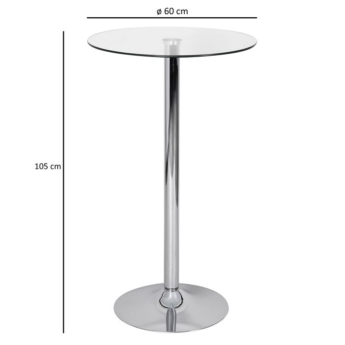 Stehtisch FineBuy Bartisch Bistrotisch Imbisstisch Metall Chrom Glas Rund 60 cm – Maßzeichnung