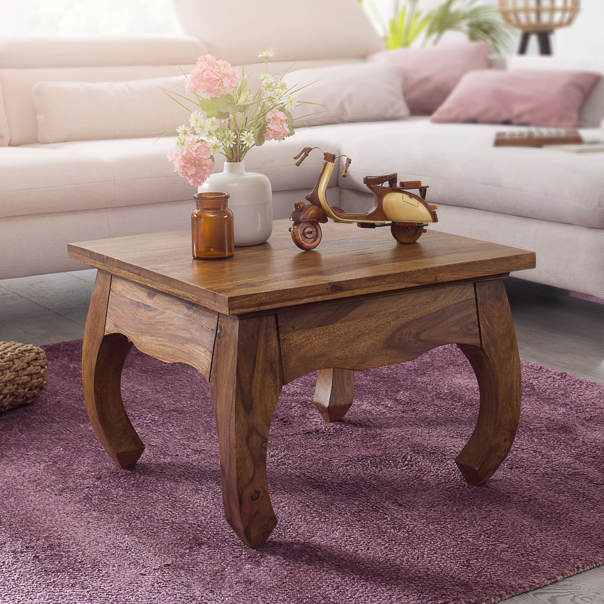 FineBuy Opium Wohnzimmertisch 60 x 40 x 60cm Sheesham Holz quadratisch Sofatisch – Ansicht 1