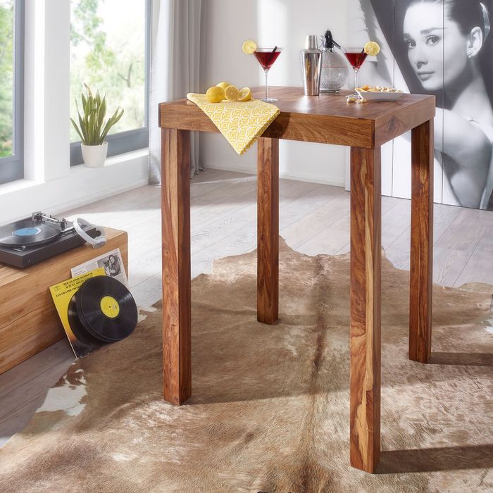 FineBuy Bartisch Massivholz Sheesham 80 x 80 x 110 cm Bistro-Tisch modern Landhaus-Stil Holz-Steh-Tisch quadratisch dunkel-braun Natur-Produkt Massiv-Holz-Möbel Hausbar Esstisch Echt-Holz unbehandelt 4250950207745