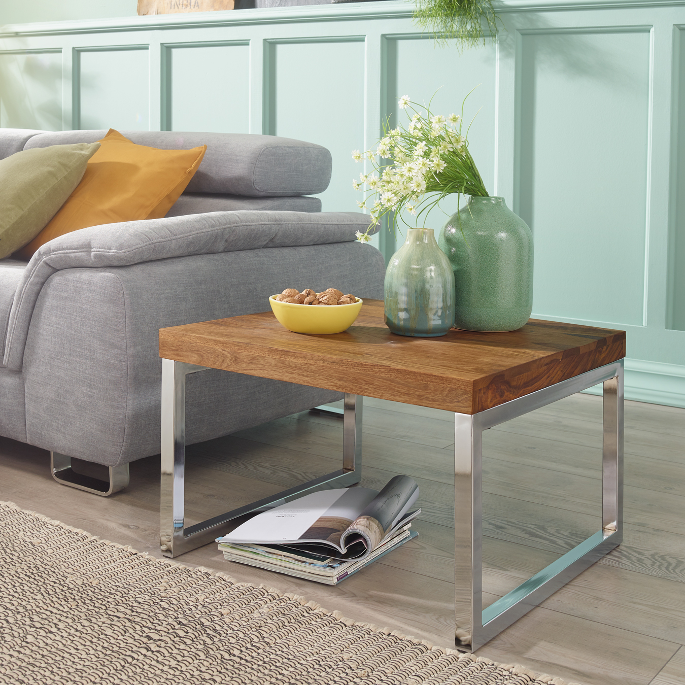 Couchtisch quadratisch 60cm Sheesham Massivholz Wohnzimmertisch Beistelltisch – Ansicht 1