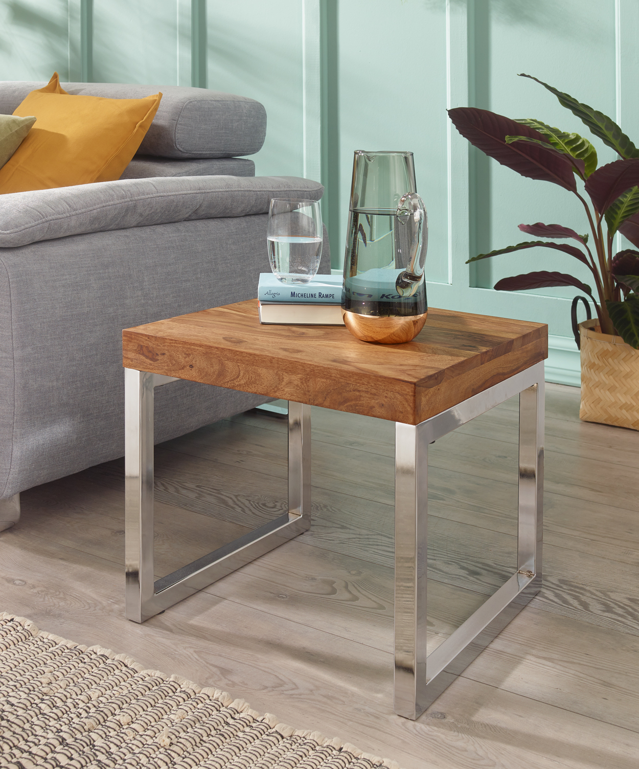 Couchtisch quadratisch 45cm Sheesham Massivholz Wohnzimmertisch Beistelltisch – Ansicht 3