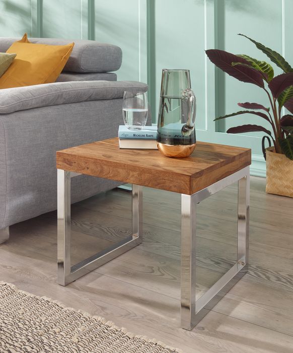 Couchtisch quadratisch 45cm Sheesham Massivholz Wohnzimmertisch Beistelltisch – Maßzeichnung