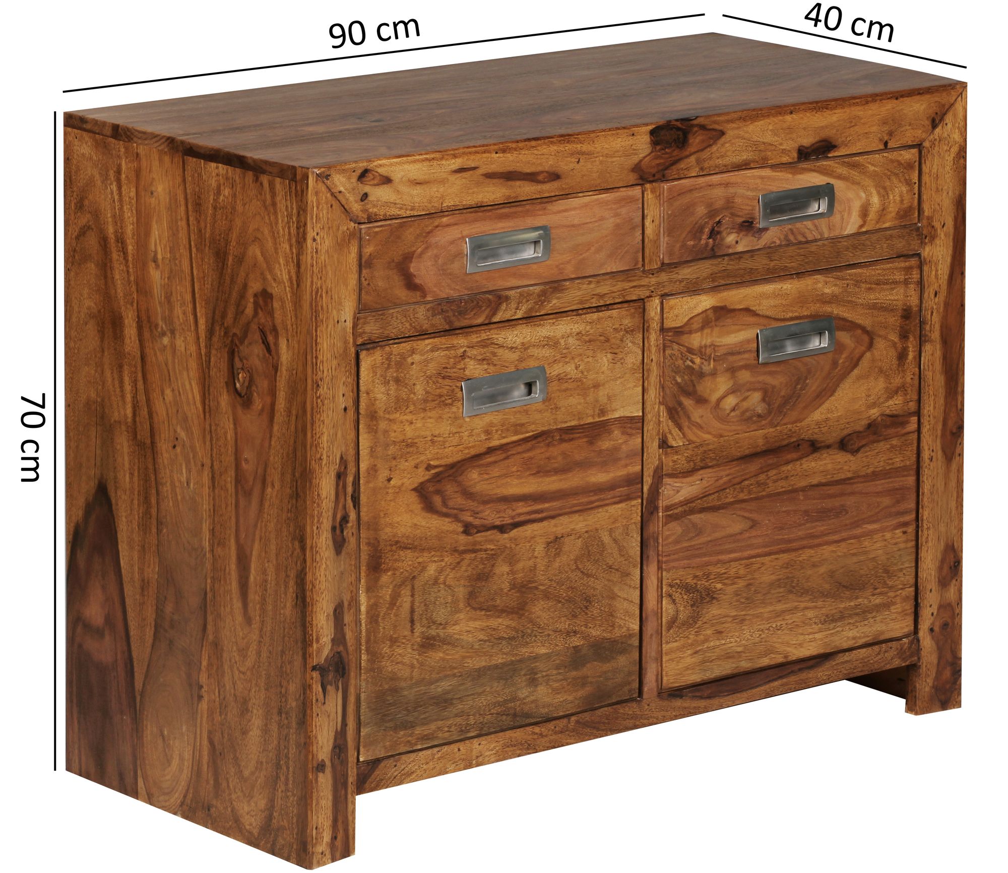 Massivholz Sideboard 90cm Sheesham Kommode mit 2 Türen & 2 Schubladen Landhaus Style – Ansicht 3
