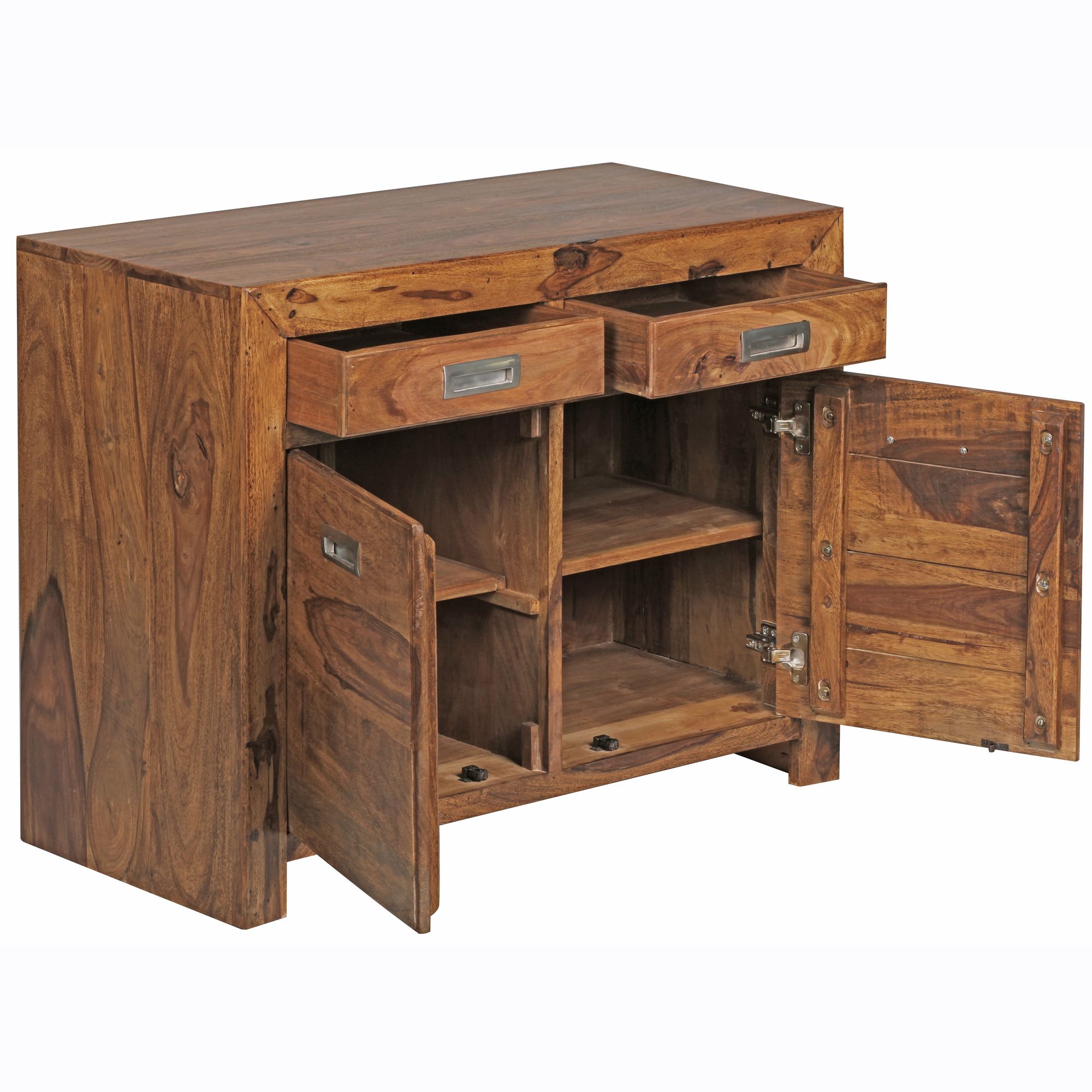 Massivholz Sideboard 90cm Sheesham Kommode mit 2 Türen & 2 Schubladen Landhaus Style – Ansicht 7