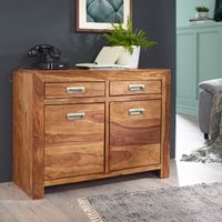 Massivholz Sideboard 90cm Sheesham Kommode mit 2 Türen & 2 Schubladen Landhaus Style – Ansicht 1