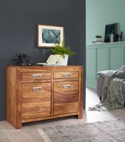 Massivholz Sideboard 90cm Sheesham Kommode mit 2 Türen & 2 Schubladen Landhaus Style – Ansicht 4