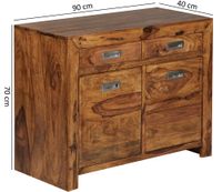 Massivholz Sideboard 90cm Sheesham Kommode mit 2 Türen & 2 Schubladen Landhaus Style – Ansicht 3