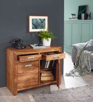 Massivholz Sideboard 90cm Sheesham Kommode mit 2 Türen & 2 Schubladen Landhaus Style – Ansicht 2