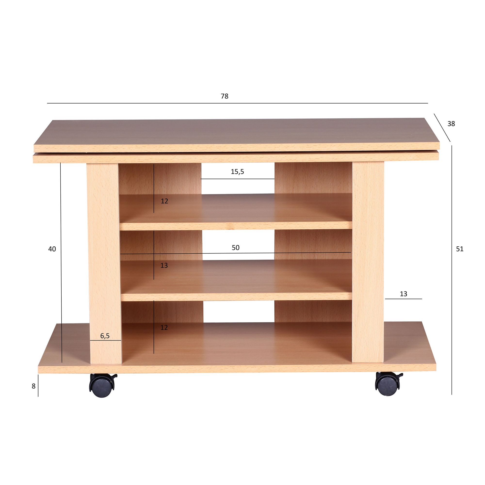Fernsehschrank Rollbar Drehbar TV Bank Schrank Möbel Fernsehtisch HiFi Rack Holz – Ansicht 3