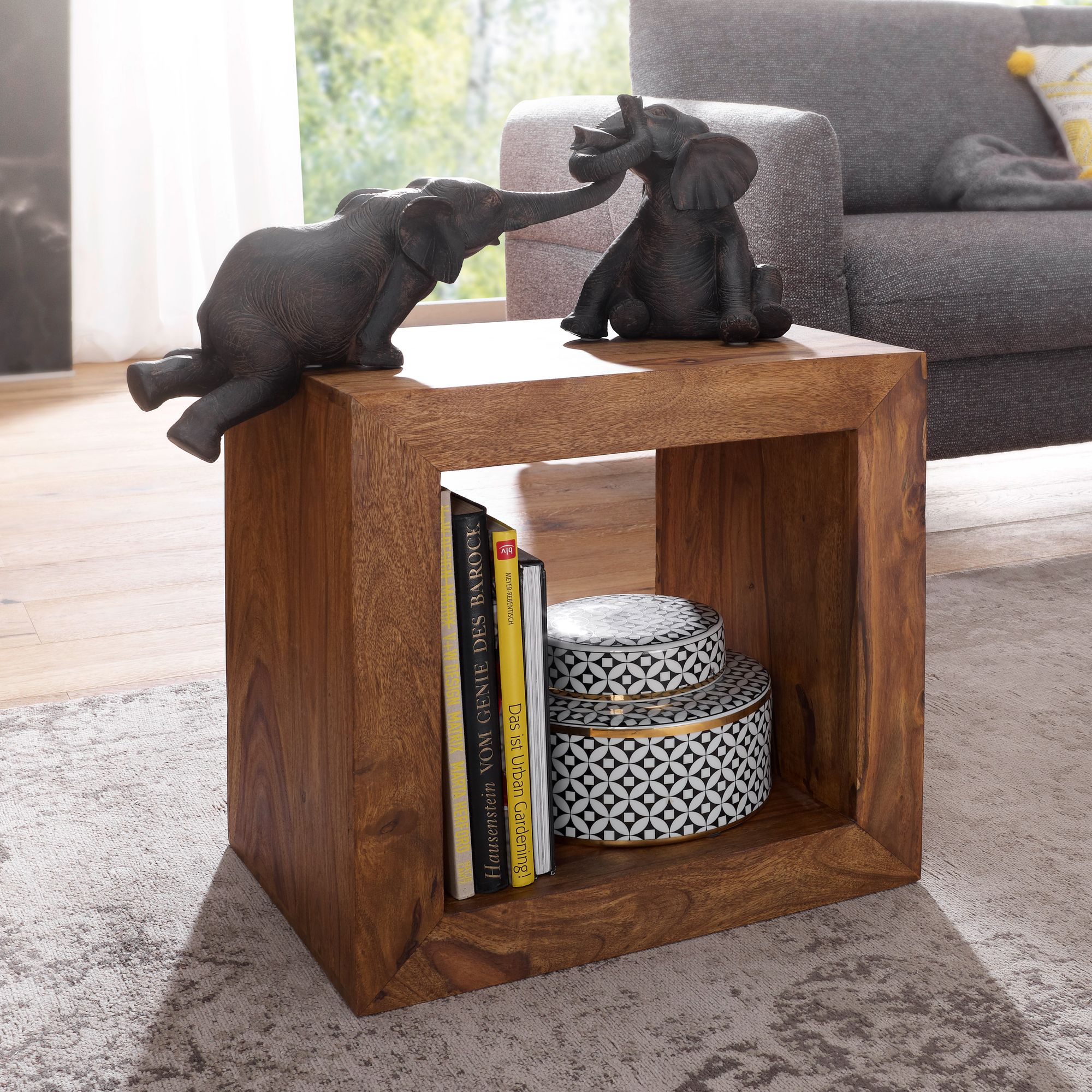 FineBuy Massivholz Sheesham Standregal Bücherregal Regal 44x44x33cm Cube – Ansicht 1