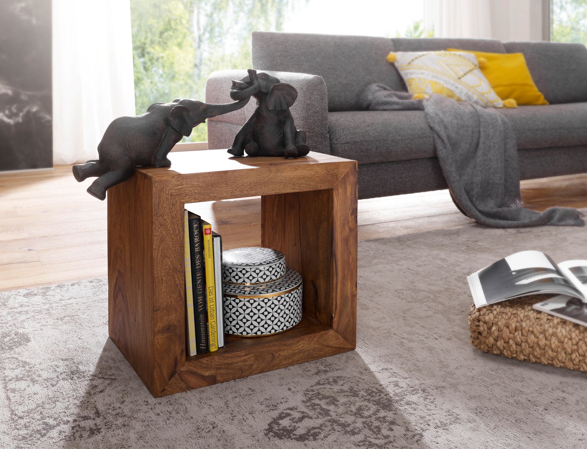 FineBuy Massivholz Sheesham Standregal Bücherregal Regal 44x44x33cm Cube – Ansicht 2