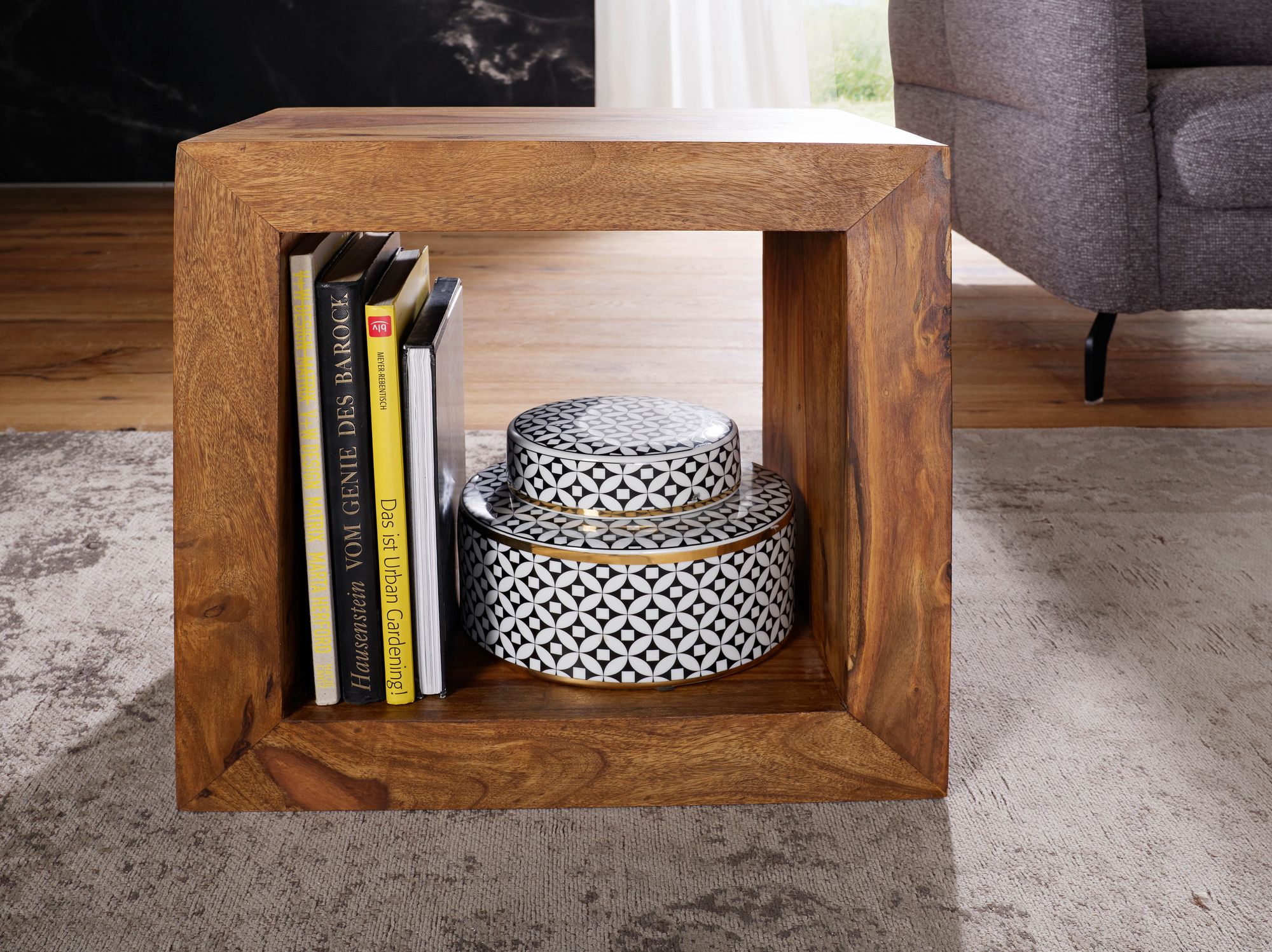 FineBuy Massivholz Sheesham Standregal Bücherregal Regal 44x44x33cm Cube – Ansicht 4