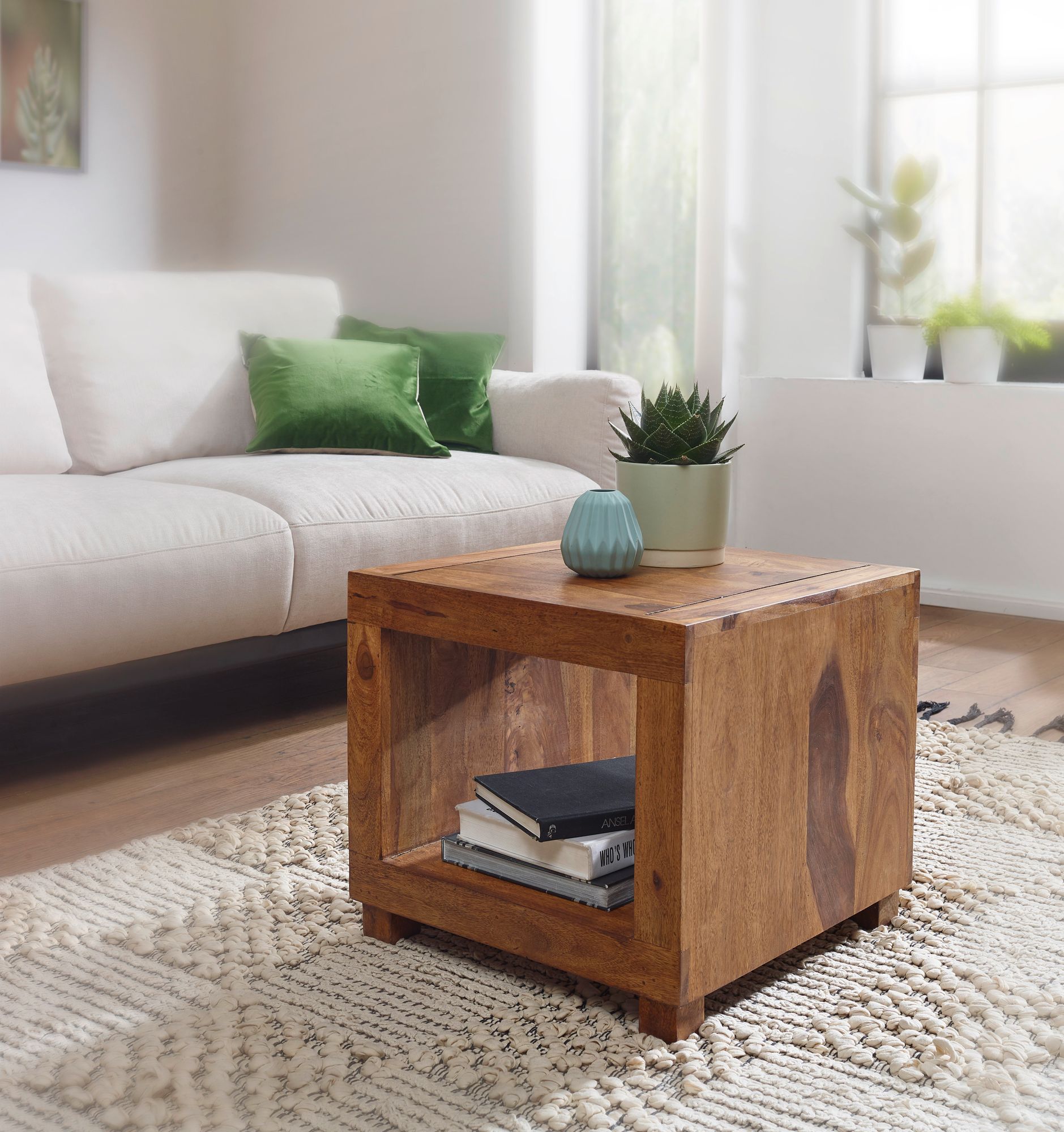 FineBuy Sheesham Massivholz Couchtisch Wohnzimmertisch Beistelltisch 50x50cm – Ansicht 3