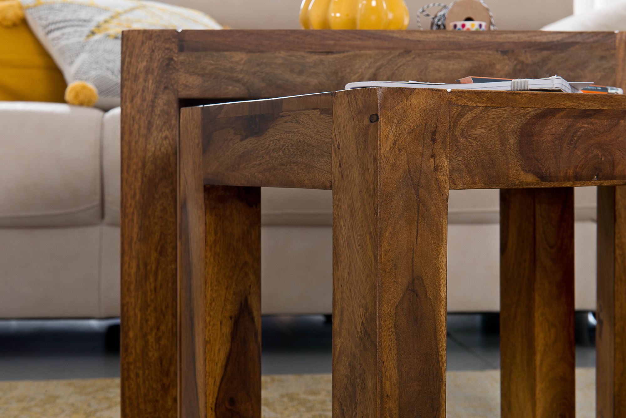 FineBuy Design Sheesham 3-teiliger Satz Beistell Tisch Massivholz Couchtisch – Ansicht 6