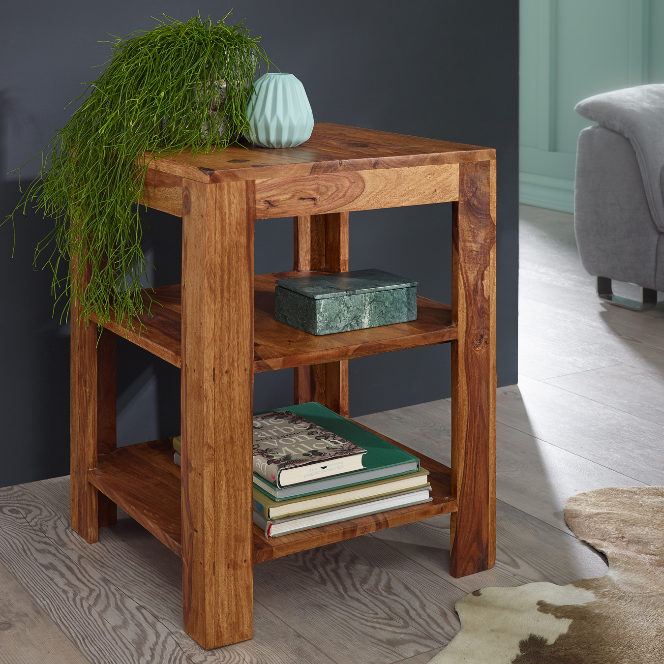 FineBuy Standregal 44 x 60 x 44 cm Sheesham Holz Beistelltisch Ablagetisch Regal – Ansicht 1