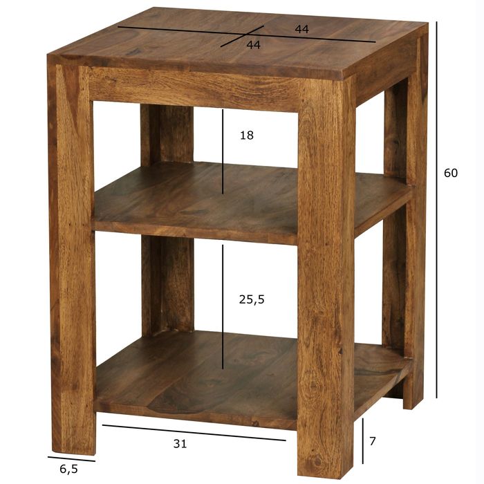 FineBuy Standregal 44 x 60 x 44 cm Sheesham Holz Beistelltisch Ablagetisch Regal – Maßzeichnung