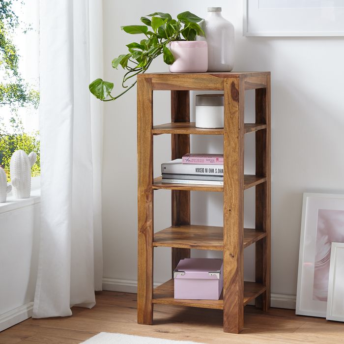 FineBuy Standregal Massiv-Holz Sheesham 105 cm Wohnzimmer-Regal mit 4 Ablagefächer Design Landhaus-Stil Beistelltisch 4250950214477