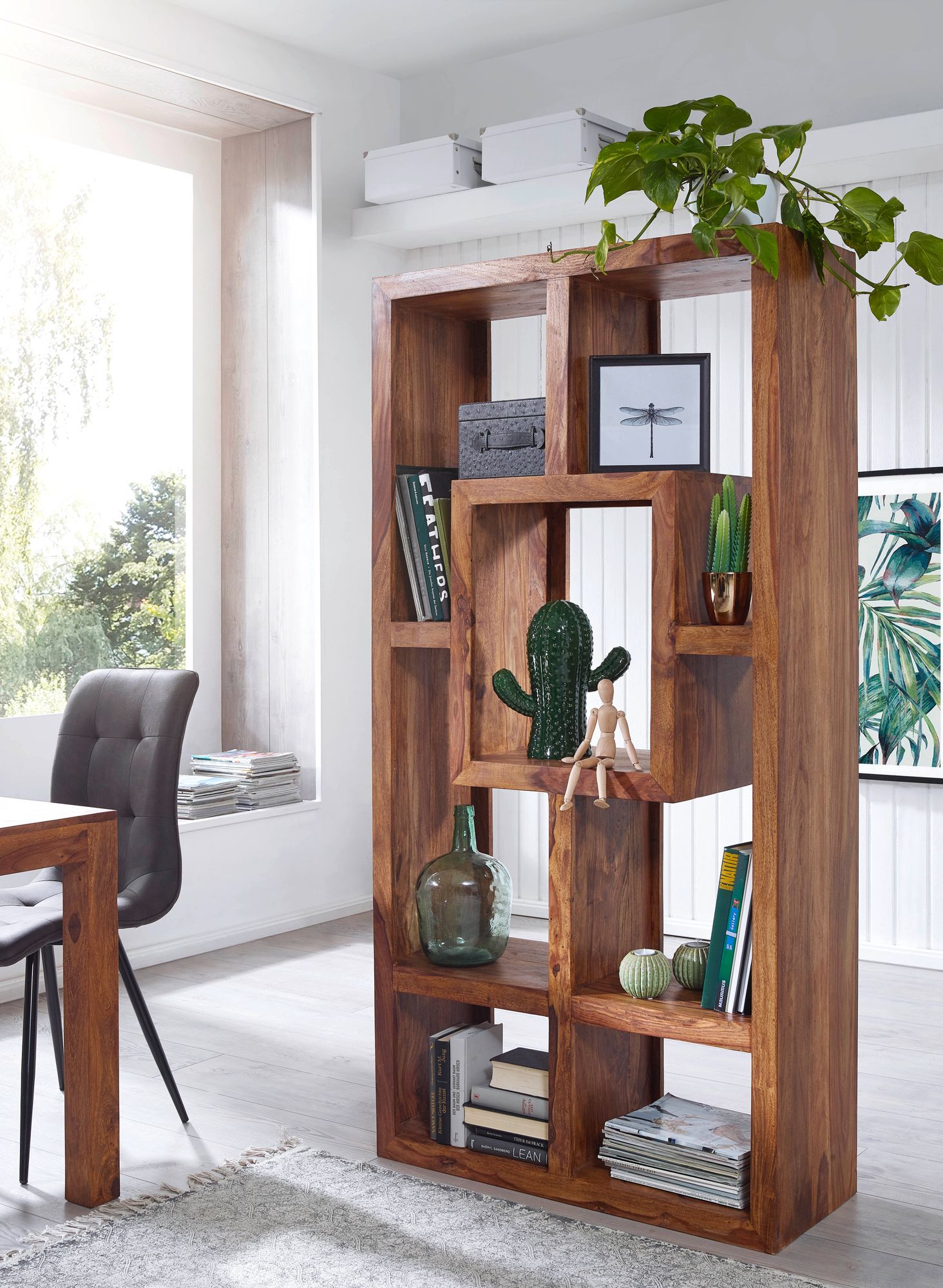 FineBuy Design Bücherregal Massiv Sheesham 180cm Massivholz Raumteiler Regal – Ansicht 2