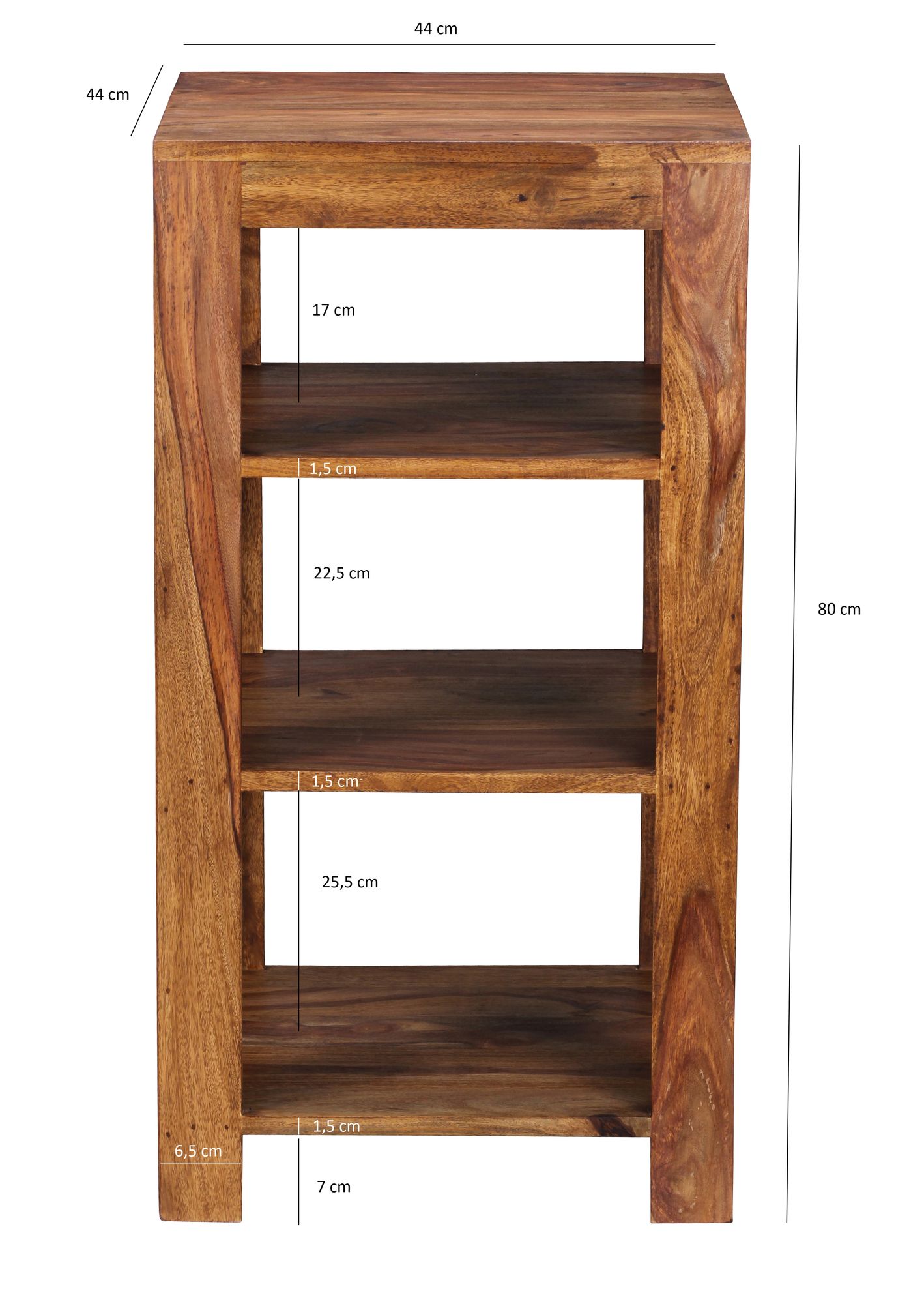 FineBuy Sheesham Massivholz Bücherregal 3 Böden Stand Regal 44x44x83 cm – Ansicht 3