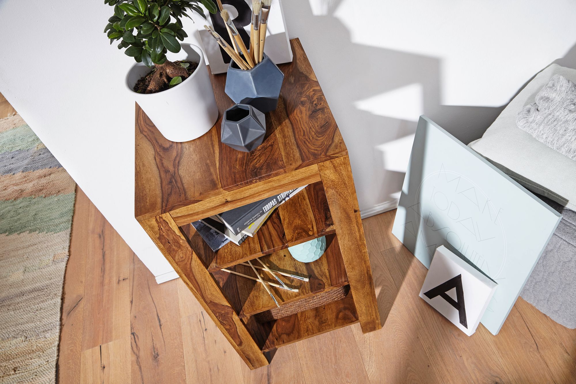 FineBuy Sheesham Massivholz Bücherregal 3 Böden Stand Regal 44x44x83 cm – Ansicht 4