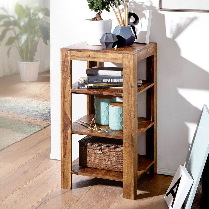 FineBuy Standregal Massiv-Holz Sheesham 80 cm Wohnzimmer-Regal mit 3 Ablagefächer Design Landhaus-Stil Beistelltisch 4250950215580