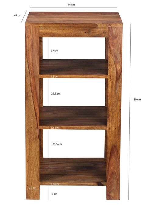 FineBuy Sheesham Massivholz Bücherregal 3 Böden Stand Regal 44x44x83 cm – Maßzeichnung